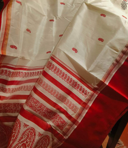 Koriyal Garad Silk Saree - Red & White
