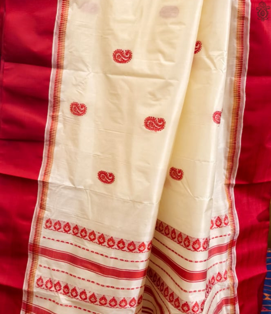 Koriyal Garad Silk Saree Red - White