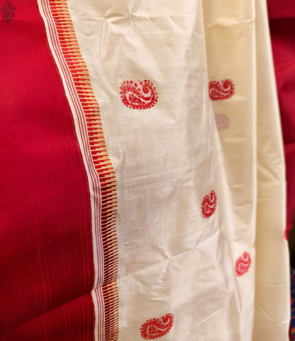 Koriyal Garad Silk Saree Red - White