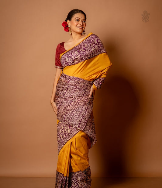 Handwoven Pure Mulberry Bengal Silk Saree Yellow