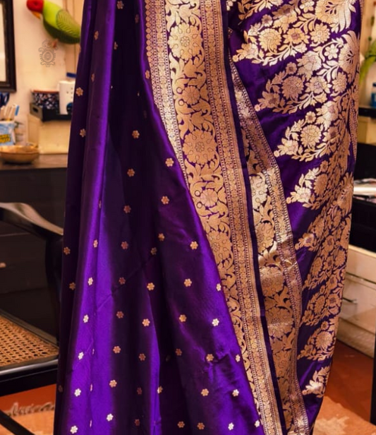 Handwoven Pure Katan Silk Benarasi Saree Purple