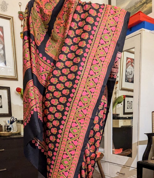 Handwoven Pure Mulberry Bengal Silk Saree Black