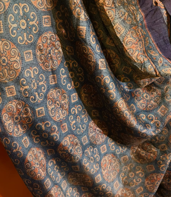 Tussar Ajrakh Saree Indigo