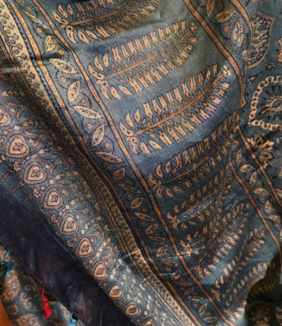 Tussar Ajrakh Saree Indigo