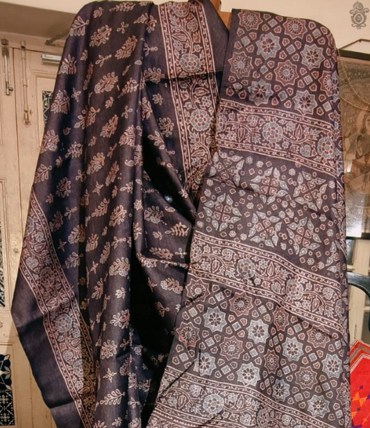 Tussar Ajrakh Saree