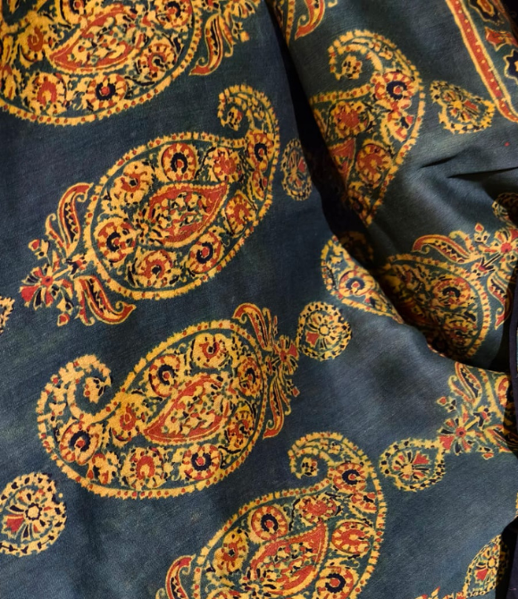 Maheshwari Silk Cotton Ajrakh Deep Green