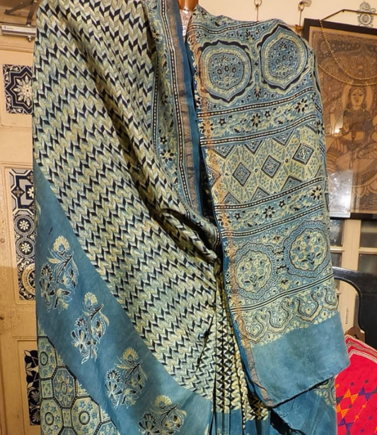 Maheshwari Silk Cotton Ajrakh Indigo
