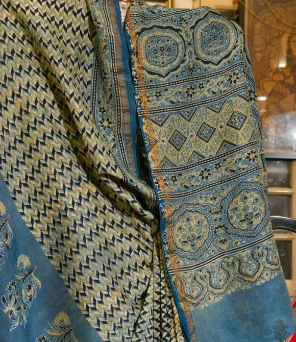 Maheshwari Silk Cotton Ajrakh Indigo
