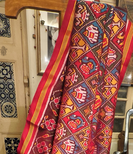 Premium Single Ikat Patola Saree Deep Red