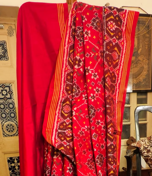 Premium Single Ikat Patola Saree Red