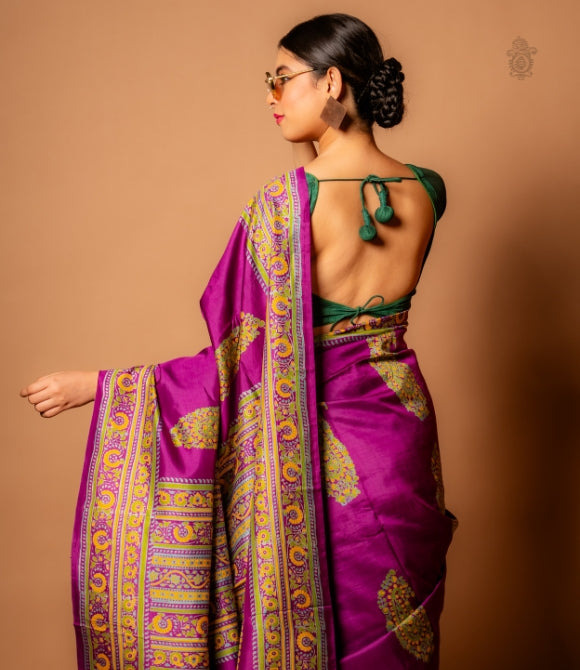 Handwoven Pure Mulberry Bengal Silk Saree Purple