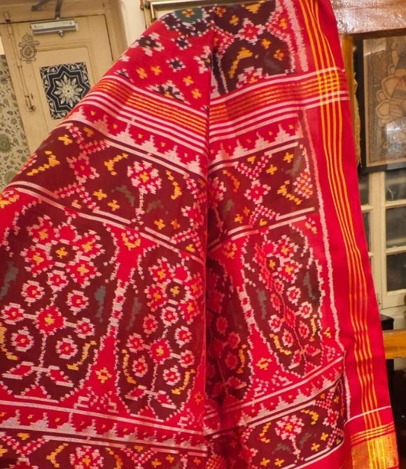 Premium Single Ikat Patola Saree Red