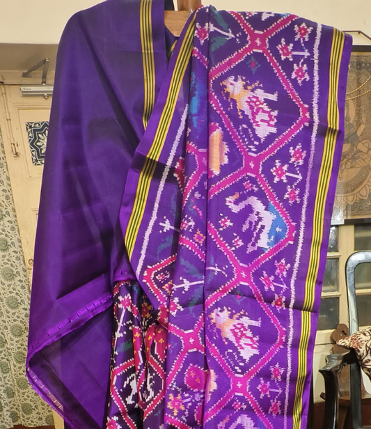 Premium Single Ikat Patola Saree Deep Purple