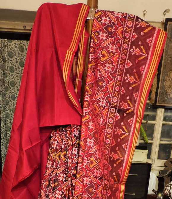 Premium Single Ikat Patola Saree Maroon
