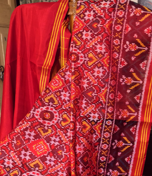 Premium Single Ikat Patola Saree Maroon