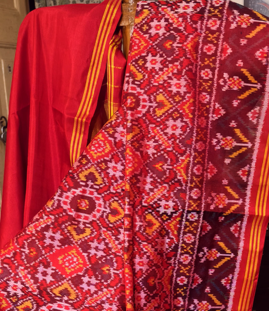Premium Single Ikat Patola Saree Maroon