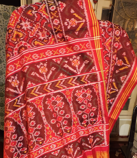 Premium Single Ikat Patola Saree Maroon