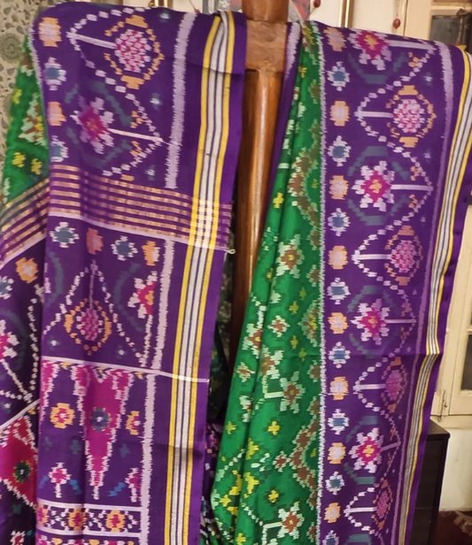Premium Single Ikat Patola Saree Emerald Green