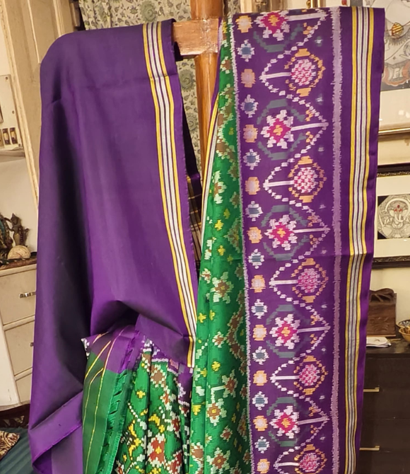 Premium Single Ikat Patola Saree Emerald Green