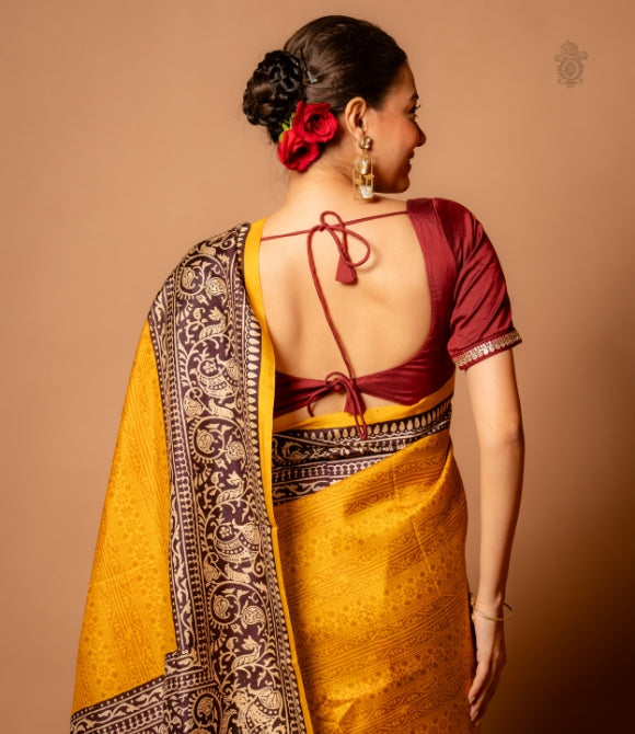Handwoven Pure Mulberry Bengal Silk Saree Yellow
