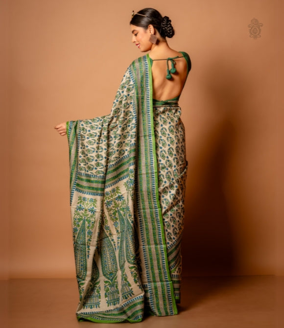 Pure Gachhi Bengal Tussar Saree Green