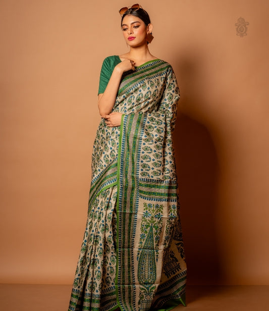 Pure Gachhi Bengal Tussar Saree Green