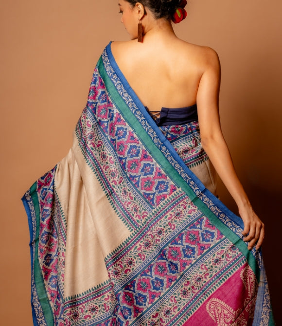 Pure Gachhi Bengal Tussar Saree Multicolour