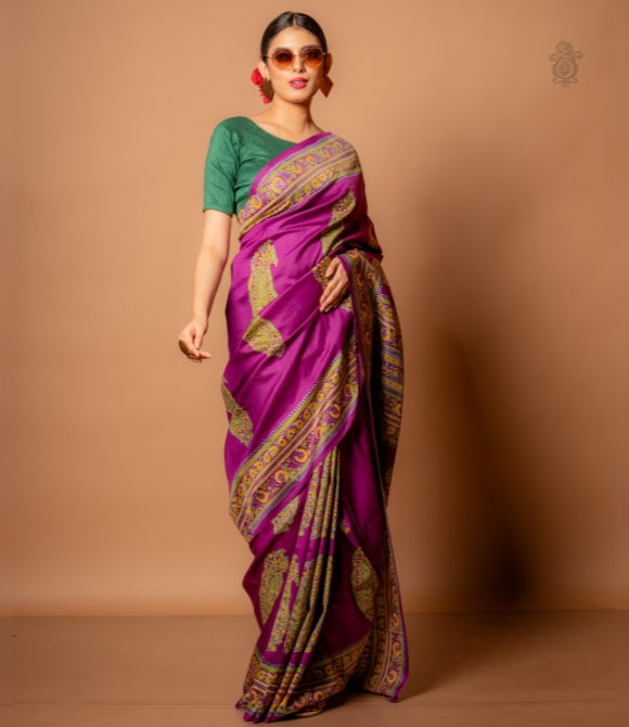 Handwoven Pure Mulberry Bengal Silk Saree Purple