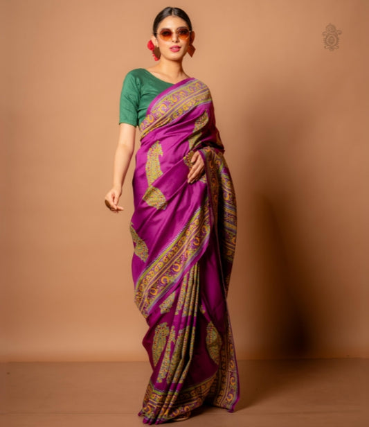 Handwoven Pure Mulberry Bengal Silk Saree Purple