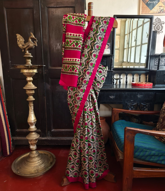 Handwoven Pure Mulberry Bengal Silk Pink Multicolour