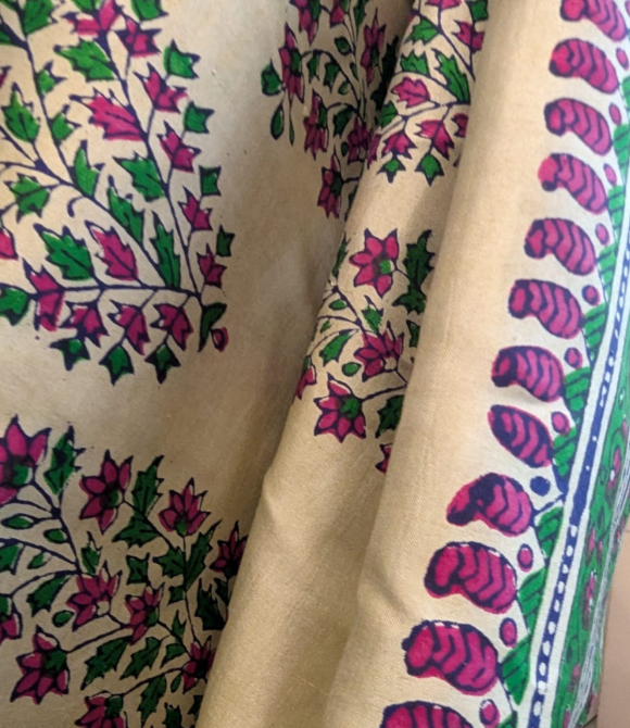 Handwoven Pure Mulberry Bengal Silk Lotus Pink/Green