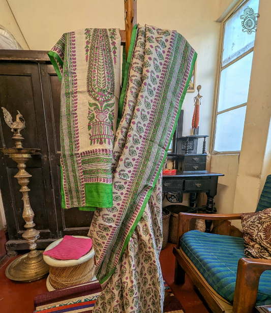 Pure Gachhi Bengal Tussar Saree Light Green/Pink