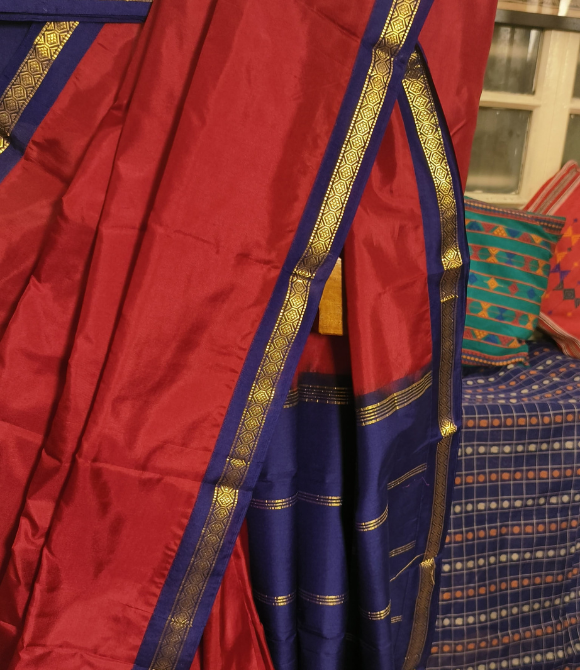 Handwoven Soft Silk Kanjivaram Saree Maroon and Navy