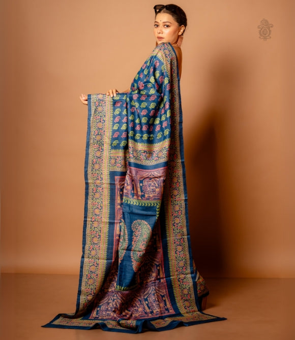 Pure Gachhi Bengal Tussar Saree Indigo