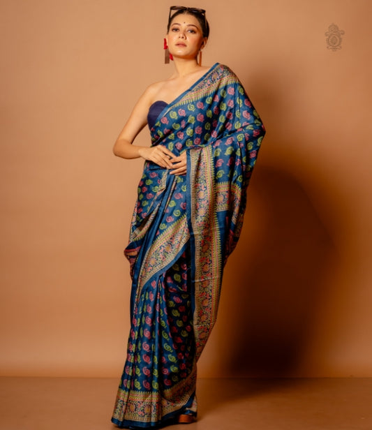 Pure Gachhi Bengal Tussar Saree Indigo
