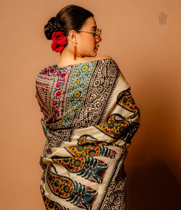 Handwoven Pure Mulberry Bengal Silk Saree Pink & Blue