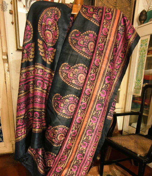 Pure Gachhi Bengal Tussar Saree Black