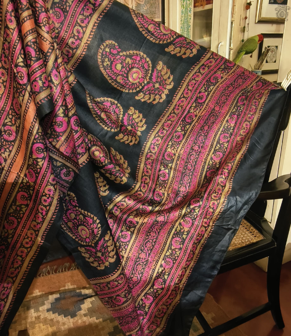 Pure Gachhi Bengal Tussar Saree Black