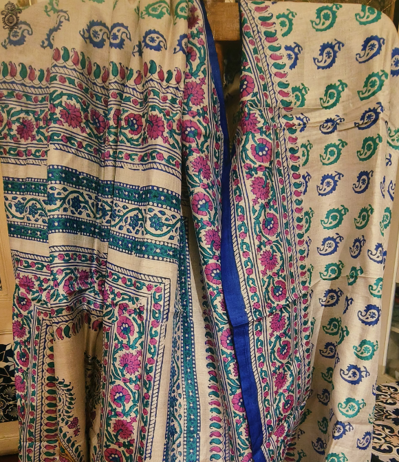 Pure Gachhi Bengal Tussar Saree White - Multicolour