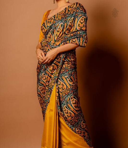 Handwoven Pure Mulberry Bengal Silk Half & Half Yellow Multicolour