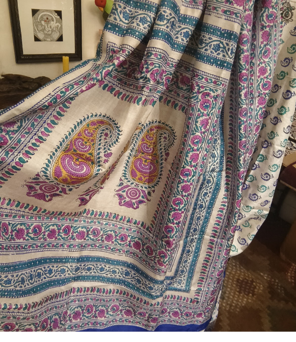 Pure Gachhi Bengal Tussar Saree White - Multicolour
