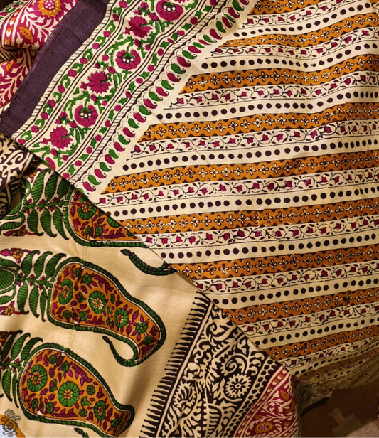 Handwoven Pure Mulberry Bengal Silk Saree Yellow - Brown