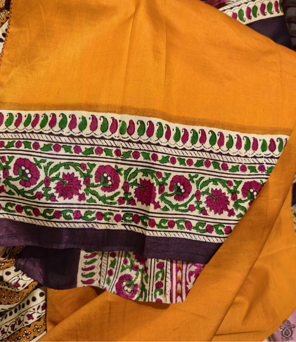 Handwoven Pure Mulberry Bengal Silk Saree Yellow - Brown