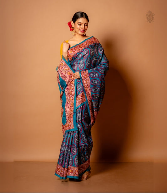 Pure Gachhi Bengal Tussar Saree Turquoise Blue
