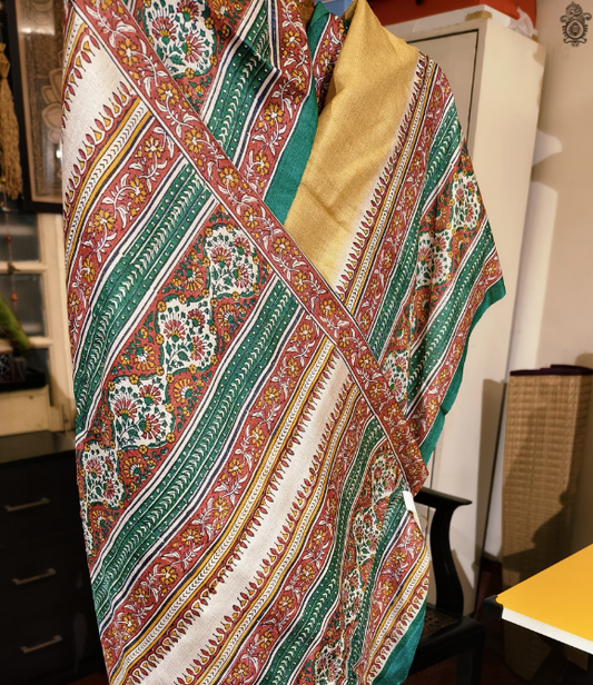 Pure Gachhi Bengal Tussar Saree Yellow & Beige