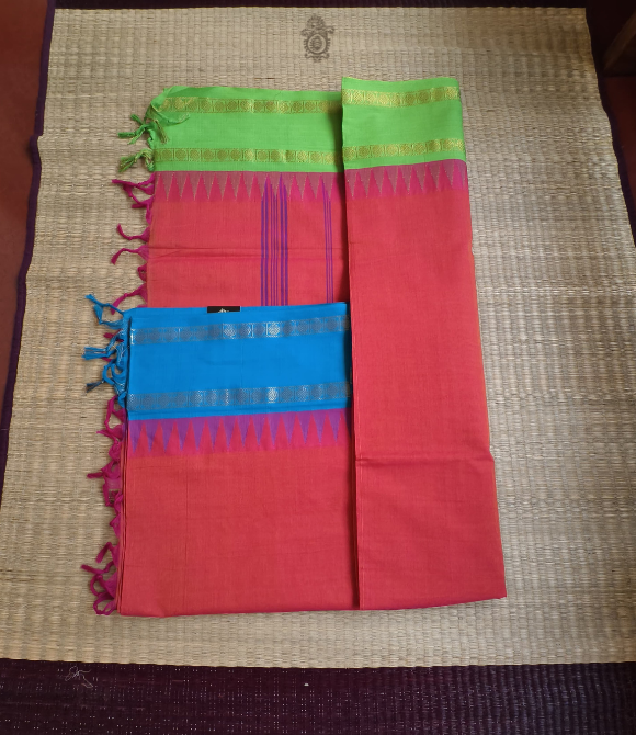 Pure Cotton Chettinad Saree Peach Pink