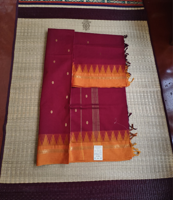 Pure Cotton Chettinad Saree Maroon