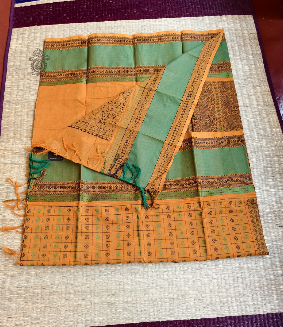 Handwoven Pure Cotton Kanchipuram Saree Turmeric Yellow