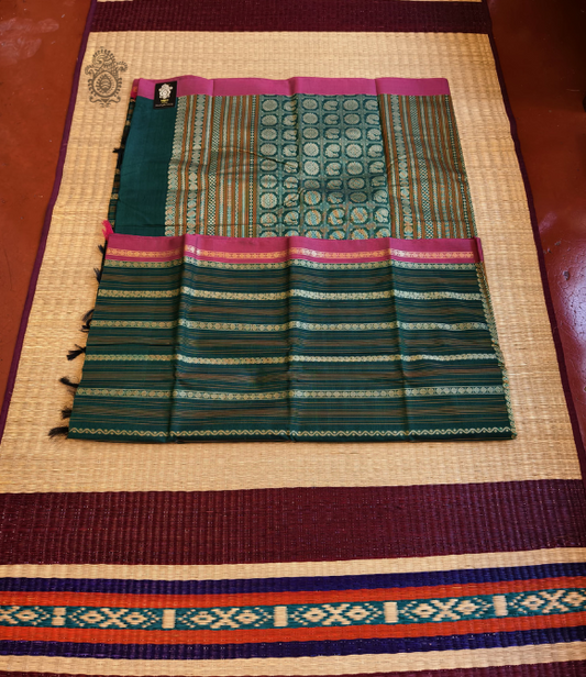 Handwoven Pure Cotton Kanchipuram Saree Deep Green