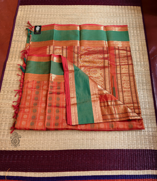 Handwoven Pure Cotton Kanchipuram Saree Orange
